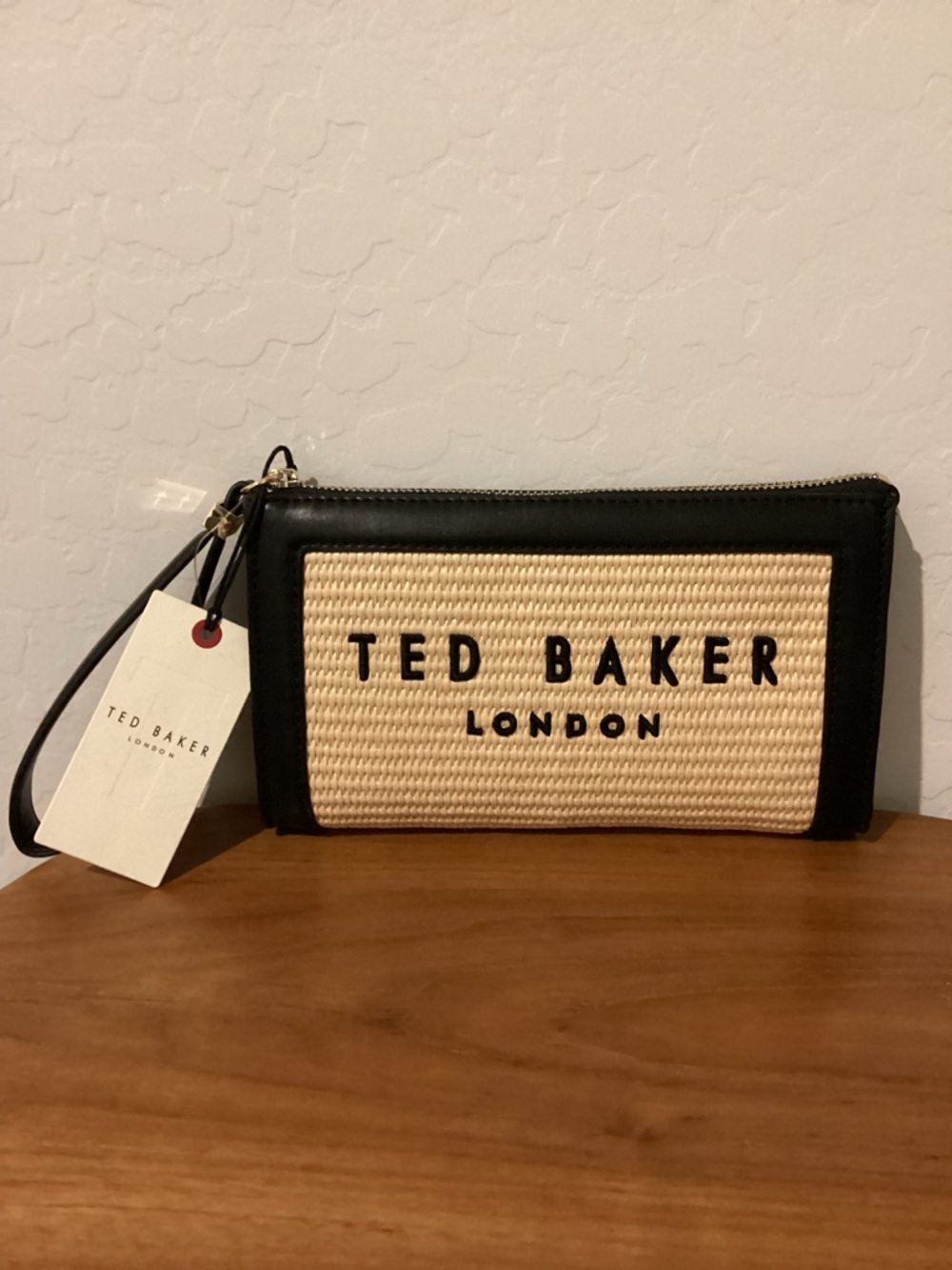 Ted Baker Black and Natural Straw Wristlet Clutch